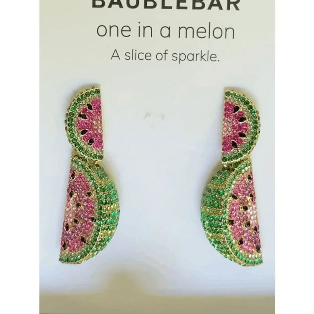 🍉 BAUBLEBAR Crystal Watermelon Slice Drop Statement Earrings NEW IN BOX